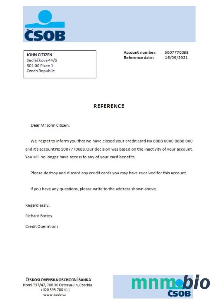 Przykład zamknięcia CSOB w Czechach w formatach Word i PDF